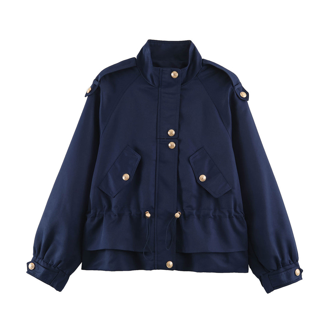 Women's Tailorable Utility Jacket with Stand-Up Collar, Epaulettes and Flap Pockets Mune Fashion