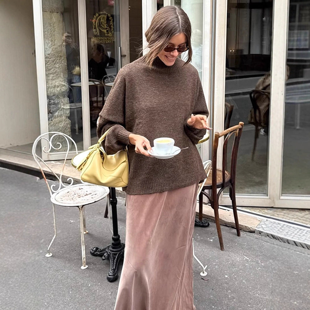 Women Oversized Turtleneck Sweater made of fine knit with Balloon Sleeves Mune Fashion