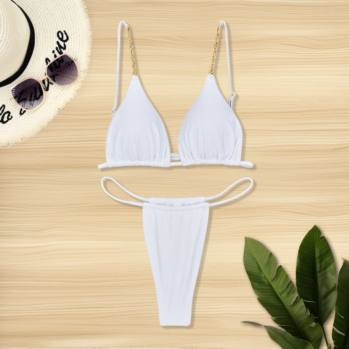 Ladies triangle bikini with high-quality gold accents and sophisticated straps Mune Fashion