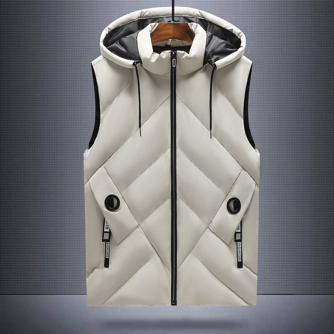 Men's quilted vest with hood, windproof outer shell and high collar Mune Fashion