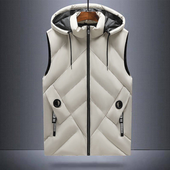 Men's quilted vest with hood, windproof outer shell and high collar Mune Fashion