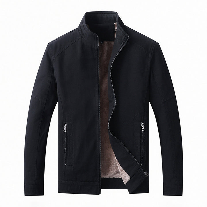 Men's Canvas Field Jacket with Teddy Fleece Lining, Stand Collar and Zipper Mune Fashion