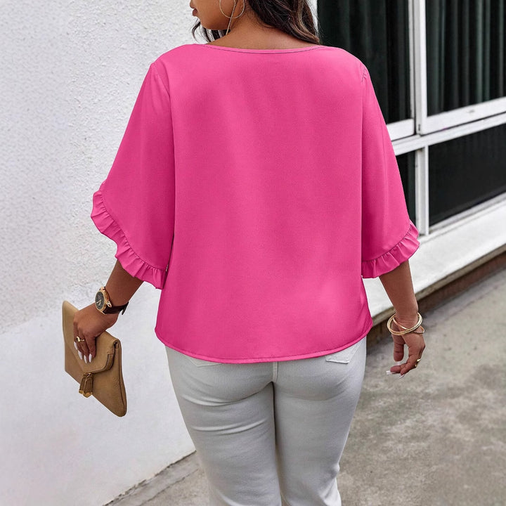Women's V-neck blouse with ruffled sleeves and loose satin drape Mune Fashion
