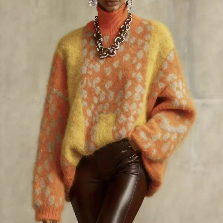 Women's cozy oversized sweater with roll neck and faux fur texture Mune Fashion