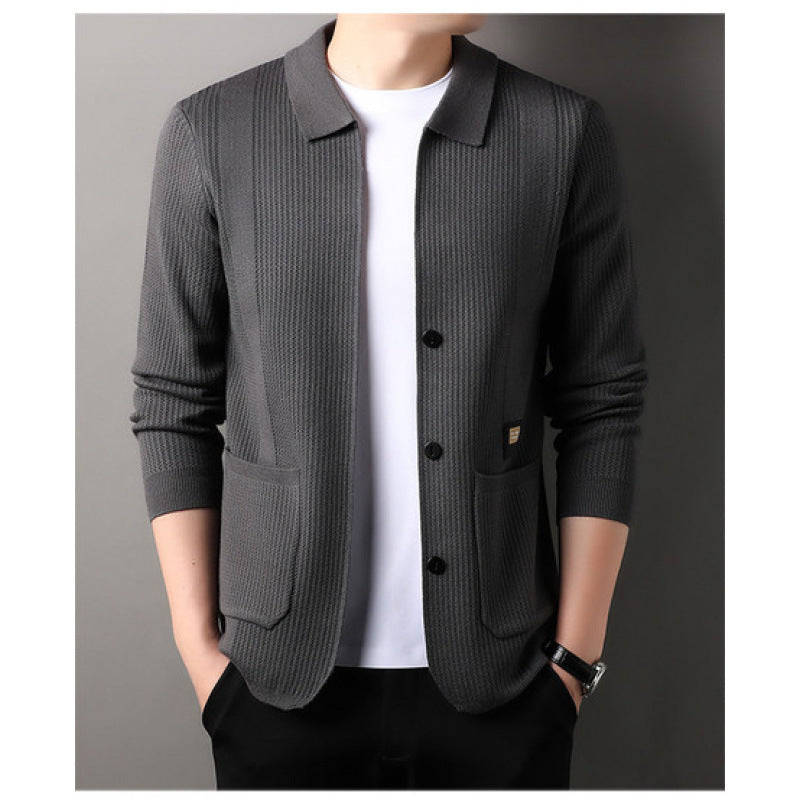 Men's finely structured cardigan with shirt collar, button placket and patch pockets Mune Fashion
