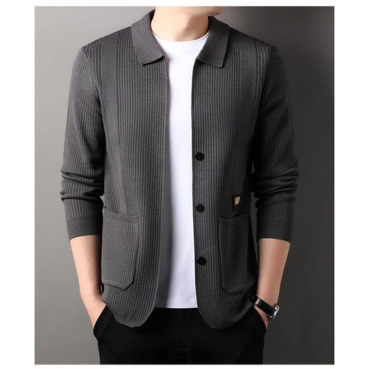 Men's finely structured cardigan with shirt collar, button placket and patch pockets Mune Fashion