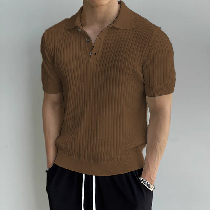 Men's Elegant Short Sleeve Knitted Polo Shirt with Ribbed Structure Mune Fashion