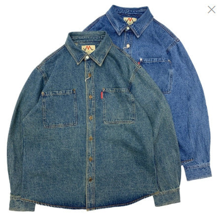 Men's Relaxed Denim Shirt Jacket with Patch Chest Pockets and Rounded Hem Mune Fashion
