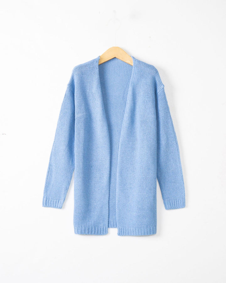 Women Longline Knit Cardigan without Closure with Open Front and Fine Rib Edge Mune Fashion