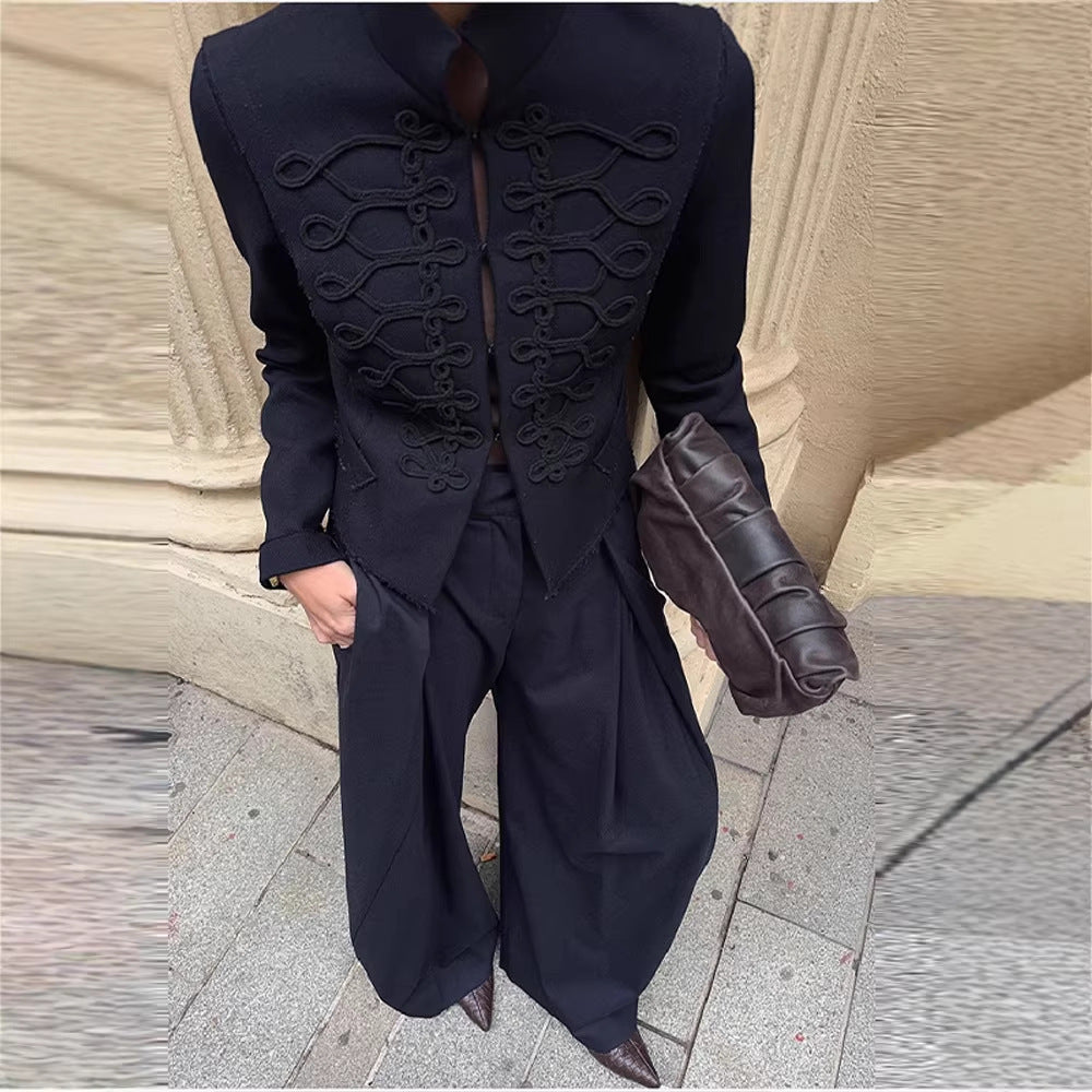 Women's Militarily Inspired Short Jacket with Cord and Hook Decoration Mune Fashion