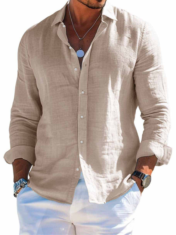 Men's structured linen shirt with open collar, lightweight texture and casual-tailored fit Mune Fashion