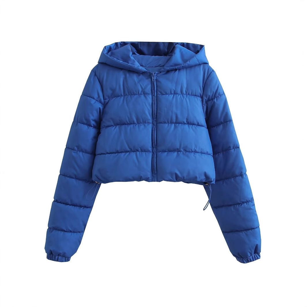 Women Short Quilted Hooded Puffer Jacket with Drawstring and Zipper Mune Fashion