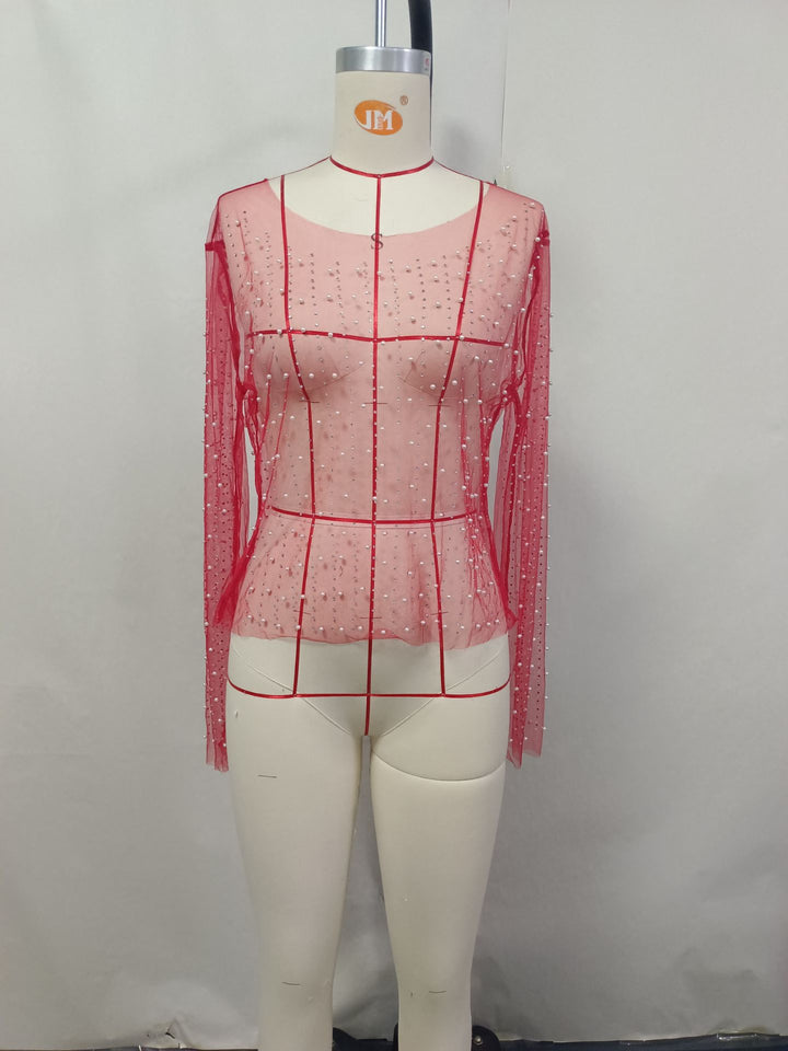 Women's glittering long-sleeve top with rhinestone embellishments Mune Fashion