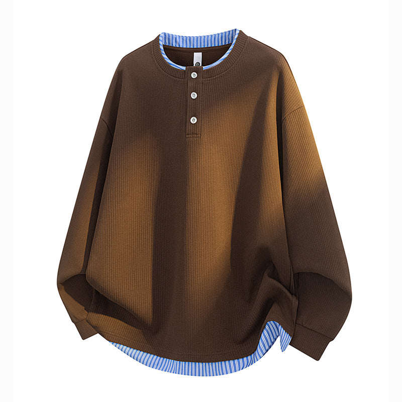 Unisex Oversize Henley-Longsleeve Shirt with Ribbed Structure and Layer Insert Mune Fashion