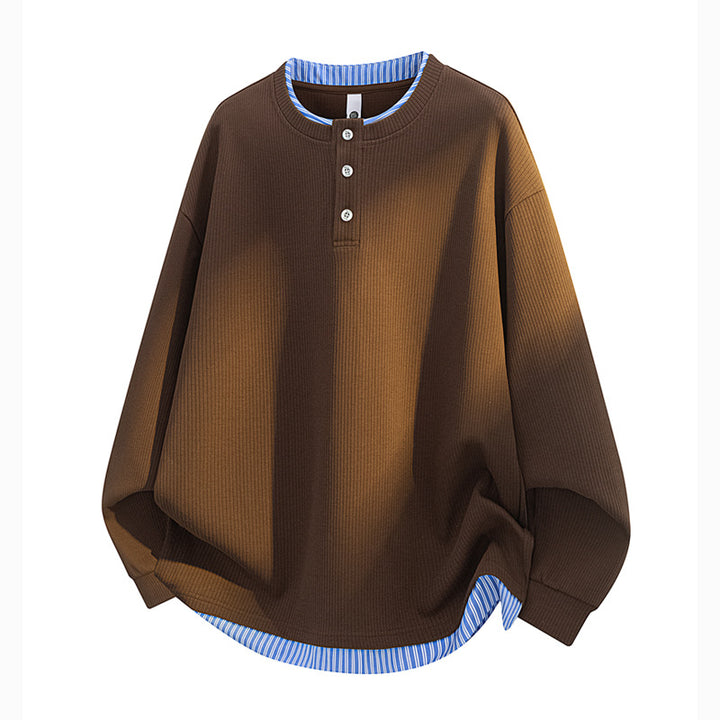 Unisex Oversize Henley-Longsleeve Shirt with Ribbed Structure and Layer Insert Mune Fashion