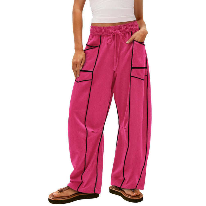 Women’s wide lounge pants with drawstring, contrast piping, and cargo pockets Mune Fashion