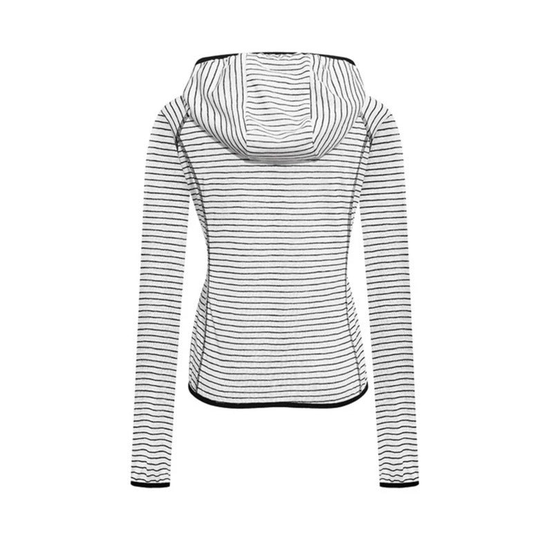 Women's Lightweight Hoodie Zip Jacket in Striped Look with Fitted Cut and Raglan Sleeves Mune Fashion