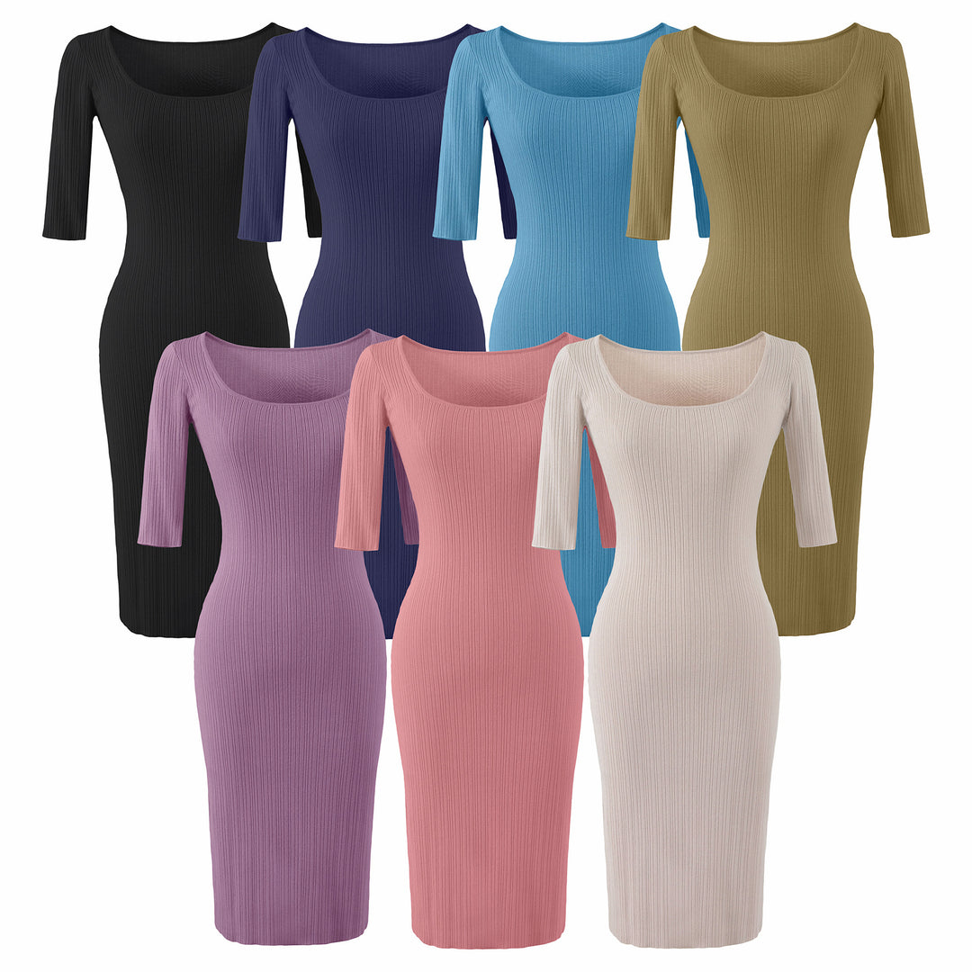 Women Figure-hugging ribbed Midi dress made of stretch knit Mune Fashion