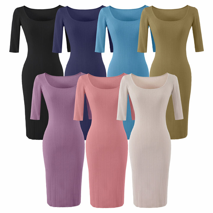 Women Figure-hugging ribbed Midi dress made of stretch knit Mune Fashion