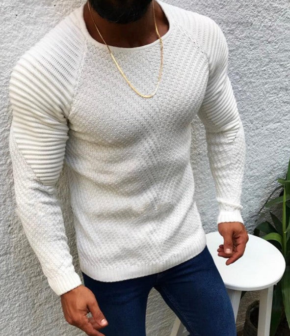 Men's structured slim-fit raglan sweater made of fine ribbed and waffle knit Mune Fashion