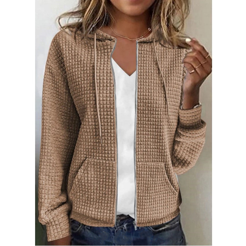Women's hooded jacket with waffle structure, zipper and inset pockets Mune Fashion