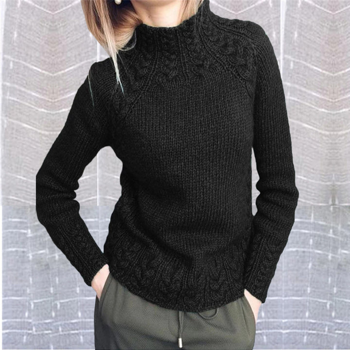 Women's chunky-knit cable-pattern sweater with stand-up collar and tailored fit Mune Fashion