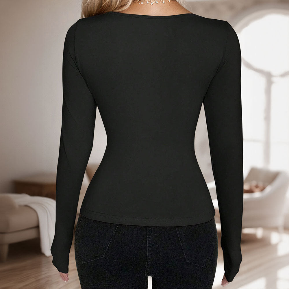 Women's figure-hugging long-sleeve shirt with lacing, button placket, and narrow waist shape Mune Fashion