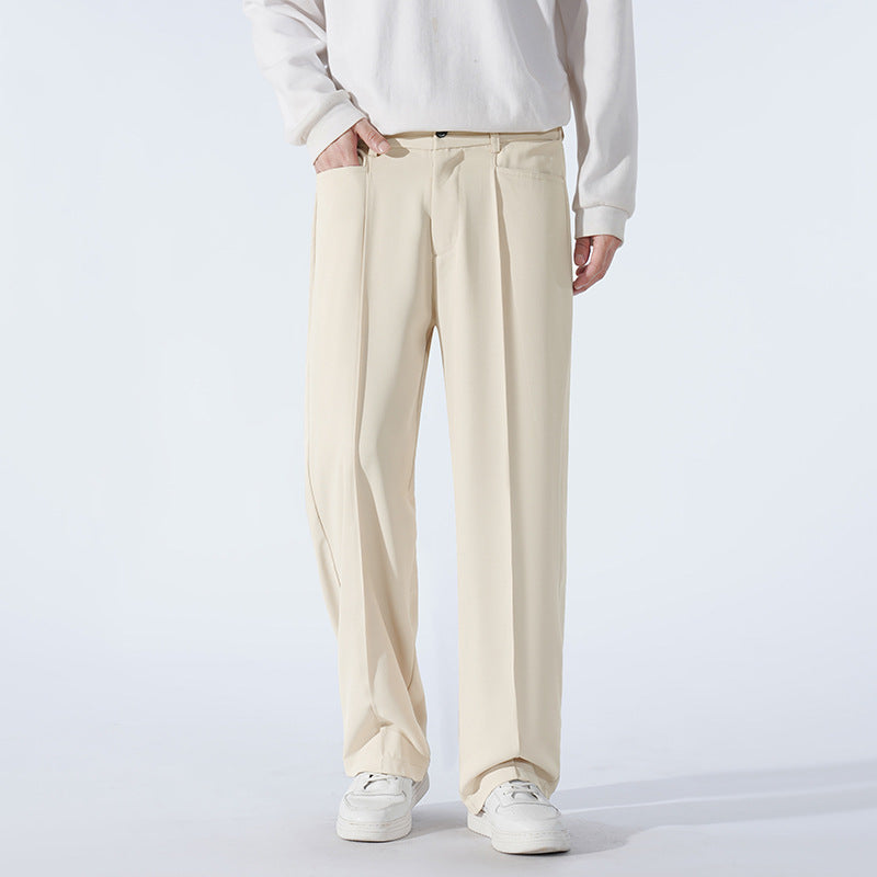 Men's Wide Crepe Trousers with Pleat and Straight Press Fold Mune Fashion