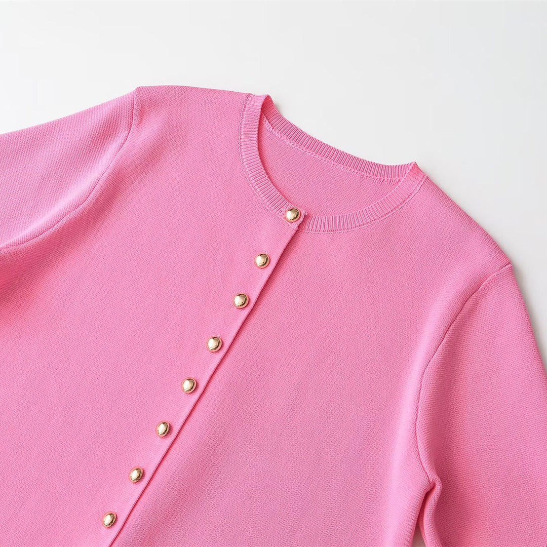 Women's fine knit cardigan with short sleeves and decorative button placket Mune Fashion