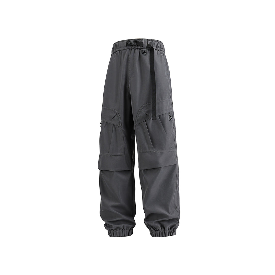 Men's Loose Technical Cargo Jogger Pants with Elastic Drawstring Waistband and Multiple Pockets Drune