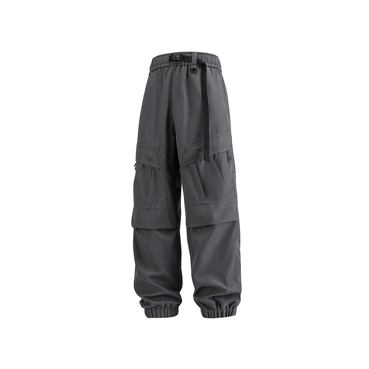 Men's Loose Technical Cargo Jogger Pants with Elastic Drawstring Waistband and Multiple Pockets Drune