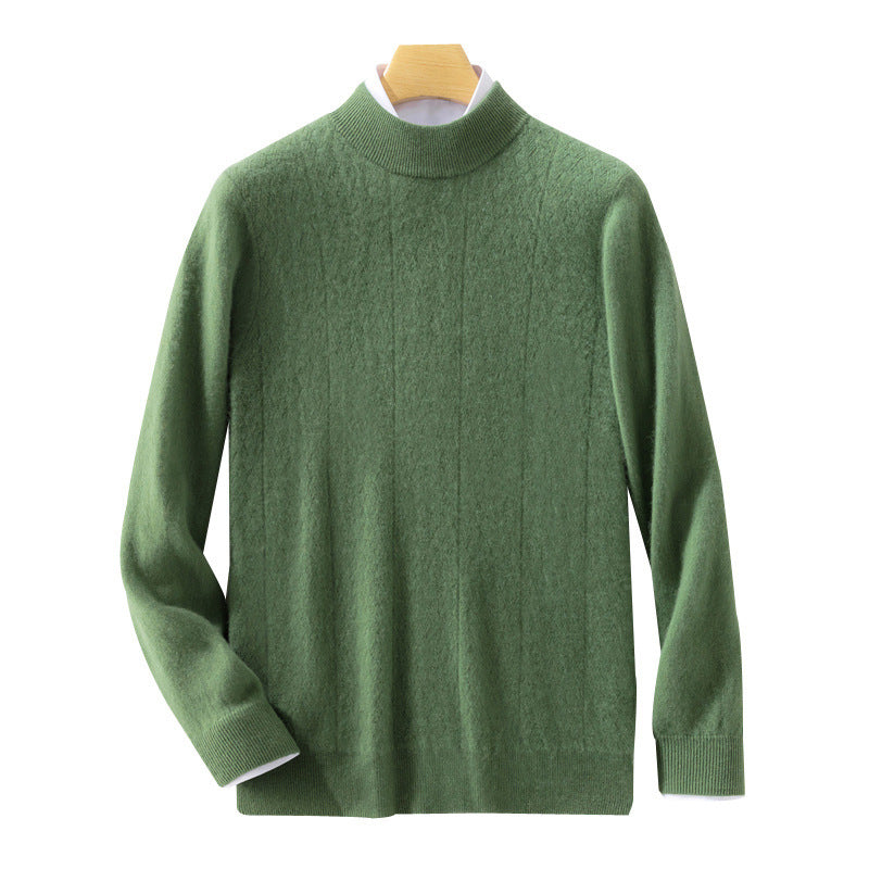 Men's fine stand-up collar sweater in cashmere look with subtle diagonal texture and narrow hem Mune Fashion