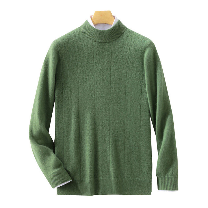 Men's fine stand-up collar sweater in cashmere look with subtle diagonal texture and narrow hem Mune Fashion
