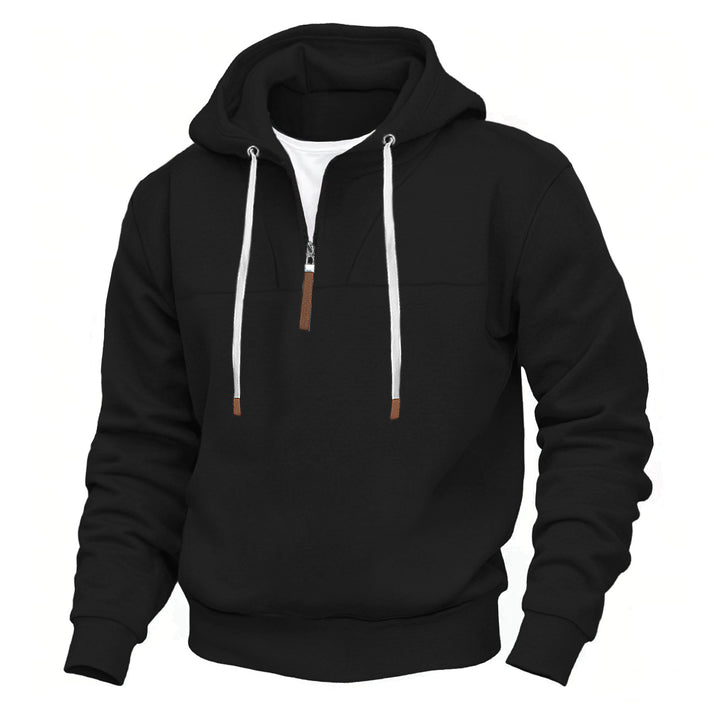 Men's hoodie with half zipper, soft inner lining and leather details Mune Fashion