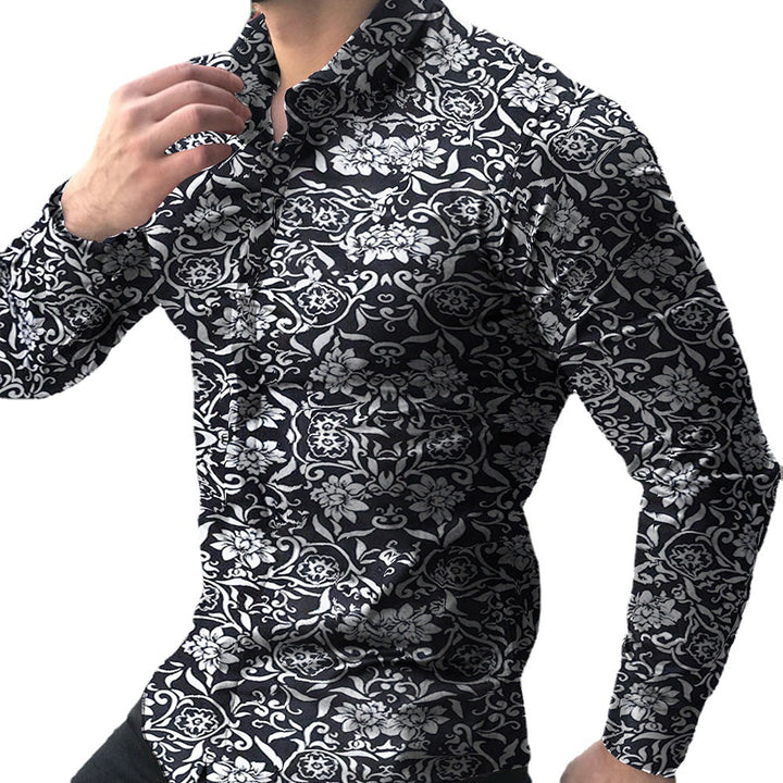 Men's fitted long-sleeve shirt with fine ornament pattern and stretch cotton blend Mune Fashion