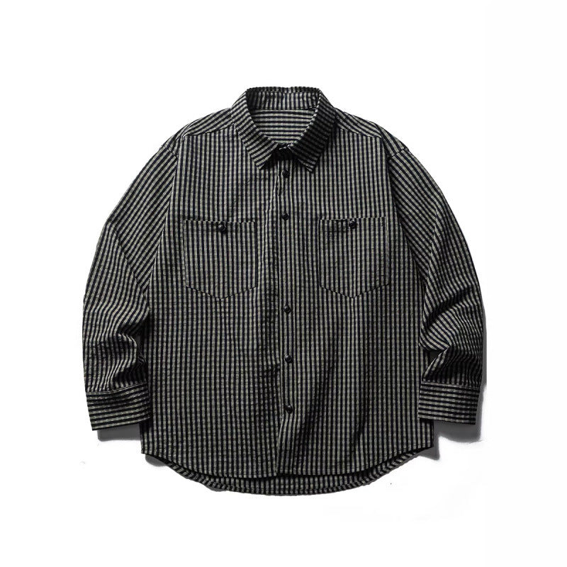 Men's Oversize Check Shirt made of textured cotton blend with chest pockets Mune Fashion