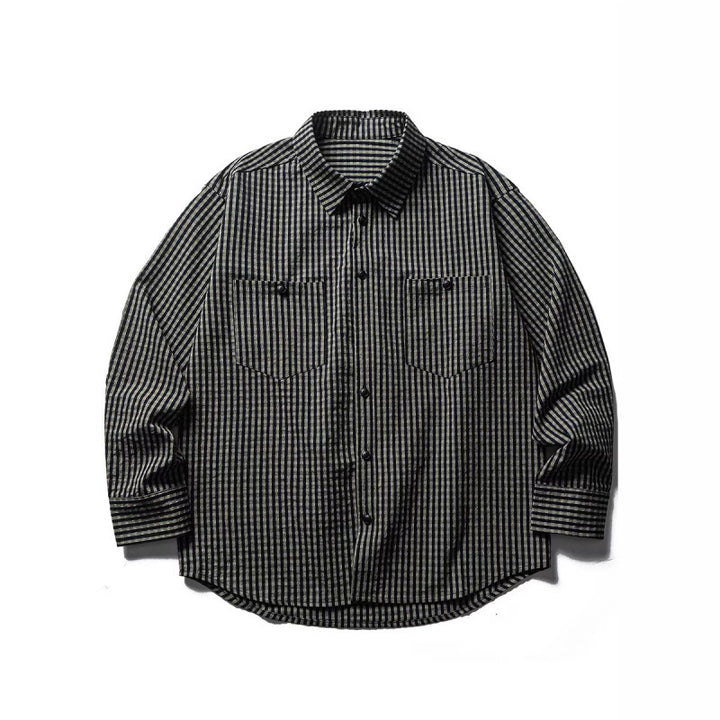 Men's Oversize Check Shirt made of textured cotton blend with chest pockets Mune Fashion