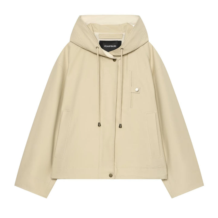 Women's Short Hooded Jacket with Drawstring, Concealed Snap Placket and Patch Pockets Mune Fashion