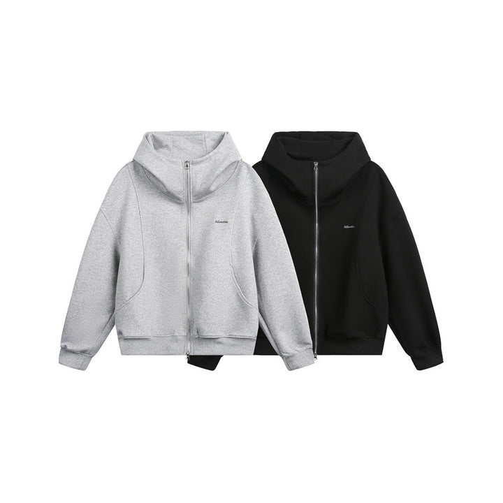 Women Loose Fit Zip Hoodie with High Funnel Neck and Two-Way Function Mune Fashion