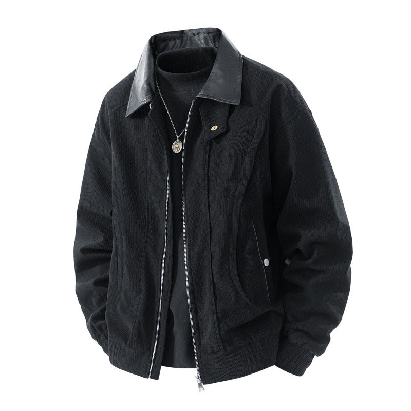 Men's nano cord jacket with contrasting faux leather collar, concealed zipper and practical flap pockets Mune Fashion
