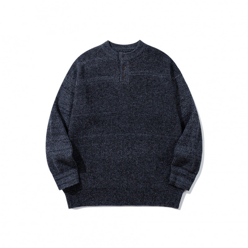 Unisex Oversize Chunky Knit Henley Sweater with Melange Structure and Ribbed Finishes Mune Fashion