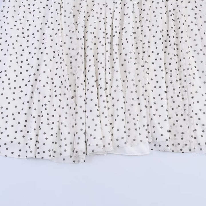 Women's Polka-Dot Midi Skirt with High Waist, A-Line and Layered Chiffon Mune Fashion