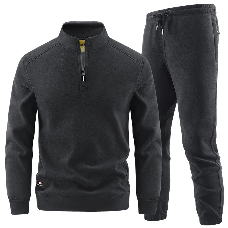 Men's Fleece Training Set with Stand-up Collar and Elastic Waistband Mune Fashion