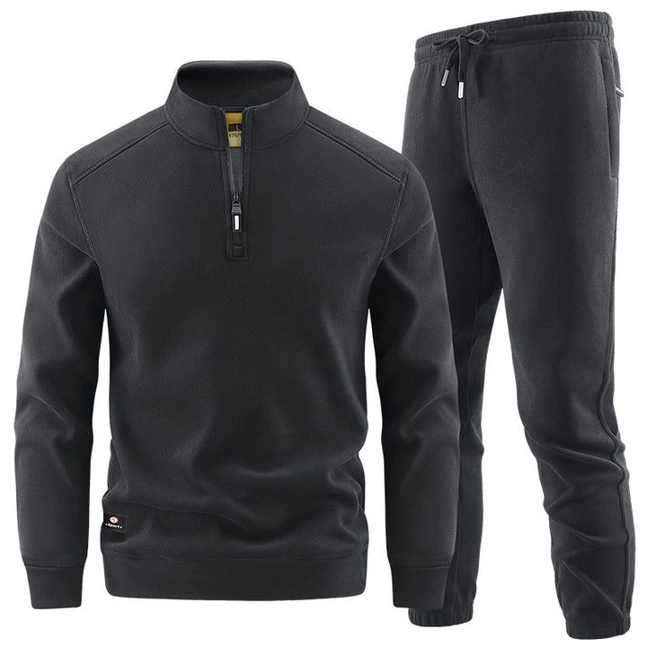Men's Fleece Training Set with Stand-up Collar and Elastic Waistband Mune Fashion