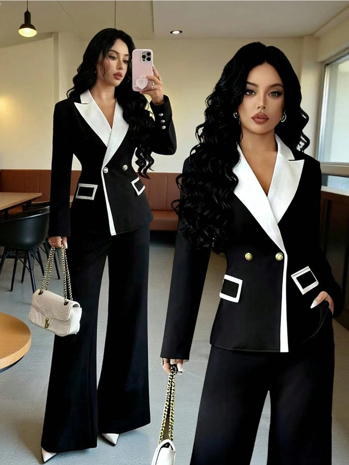 Women Elegant Double-Breasted Blazer Set Mune Fashion