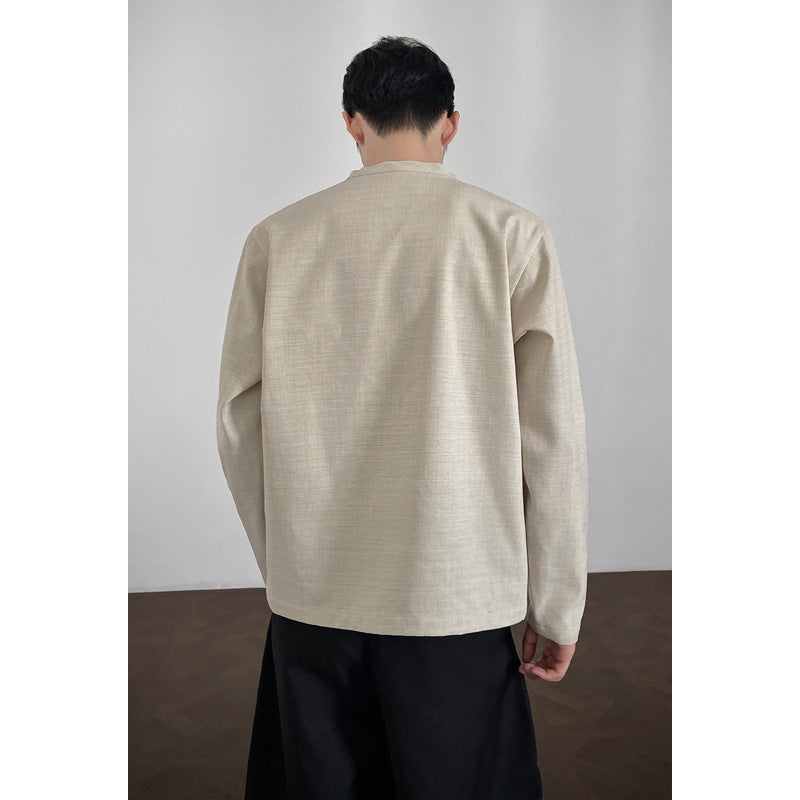 Men's Elegant Long Sleeve Top with Stand Collar Mune Fashion