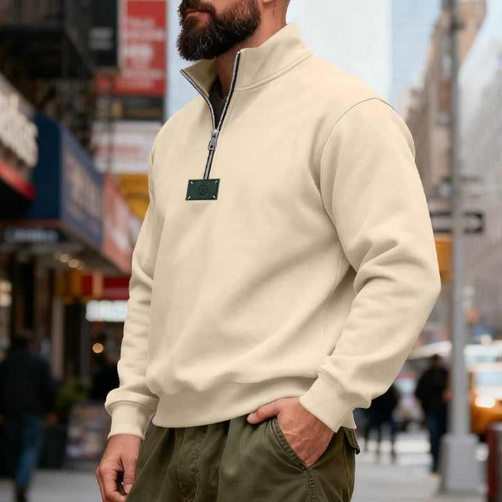 Men's high-collared quarter-zip sweatshirt made of heavy cotton fleece with stand-up collar Mune Fashion