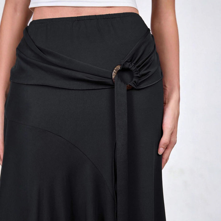 Women's flowing wrap tiered skirt with asymmetric hem and tying ring Mune Fashion