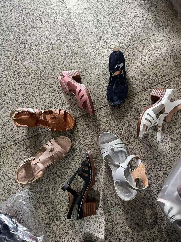Damen Sandalette mit Cut-Out-Riemen, gepolstertem Komfortfußbett und mittelhohem Blockabsatz Mune Fashion