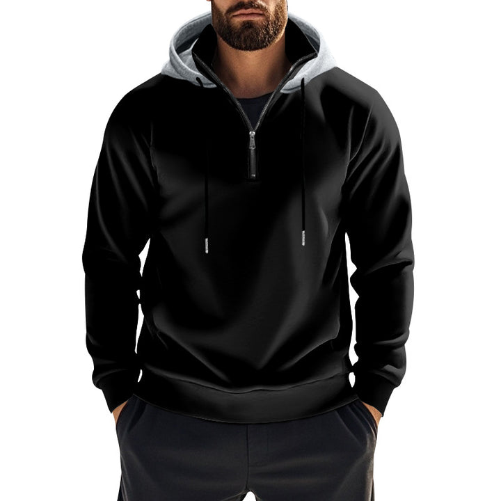 Men's sporty hoodie sweatshirt with short front zipper, contrast-lined hood and elastic ribbed cuffs Mune Fashion